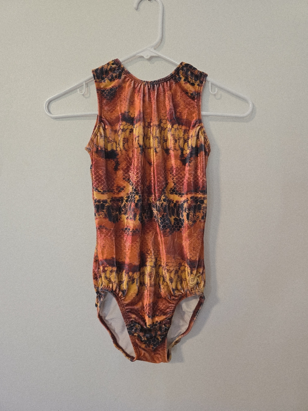 GK Orange/Black Snake Print Leotard Gymnastics or Dance Adult Small Open Back